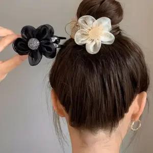 예쁜 집게 쉬폰 플라워 핀 헤어 둥근 올림머리 똥머리 빅사이즈집게핀