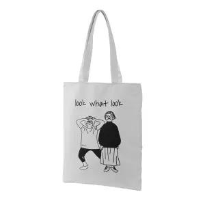 화이트 에코백 지퍼 숄더백 감성 일러스트