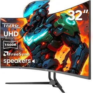 CRUA 32인치 커브드 게이밍 모니터 4K UHD38402160P VA 패널 1500R 144Hz160Hz 컴퓨터 AMD 프리싱크 지원