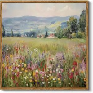 HUARCEY 빈티지 플로럴 캔버스 월 아트 12x16 액자 시골 풍경 야생화 소박한 자연의 꽃밭 그림 레트로 봄