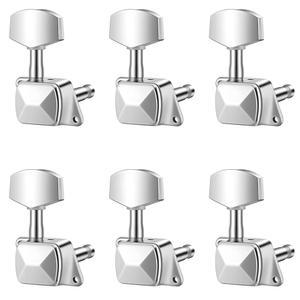 6 PCS 3L3R 반폐쇄 기타 줄 튜닝 페그, 기계 헤드 튜너 노브, 어쿠스틱 또는 일렉트릭 기타(크롬)용 너트가 있는 키(크롬)