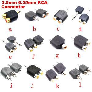 1피스 블랙 오디오 6.35mm 3.5mm-듀얼 2 RCA 암 수 잭 Y 분배기 어댑터 변환기 커넥터 전기
