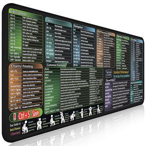엑셀 치트 시트 책상 패드가 있는 비밀 코너 마우스 패드, 업무, 공부, 컴퓨터 또는 게임을 위한 키보드 단축키가 인쇄된 대형 방수 미끄럼 방지 매트(27.6x11.8인치)