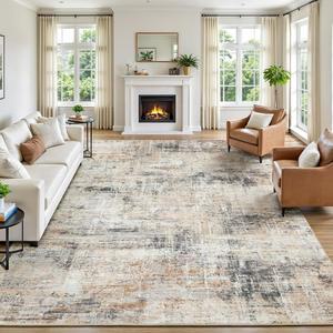 [포르르] 거실용 로퍼스 8x10 영역 러그, 미끄럼 방지 백킹이 있는 골드 추상 대형 침실 다이닝룸 홈 오피스 용 중성 모던 워셔블 카펫