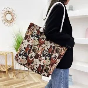 자수 강아지 천가방 빅사이즈 보부상 수납 숄더백 (WFKAFOZ)