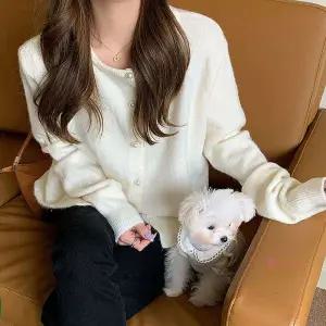 진주 부드러운 캐주얼 단추 니트 가디건 가을/겨울wxy436