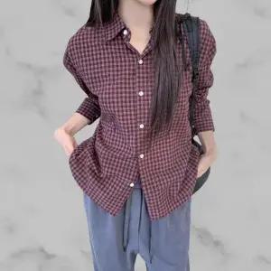 [다잇템] 여성 캐쥬얼 일상 빅사이즈 격자 블라우스