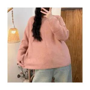 EAMT 여성 울 니트 스웨터 겨 컬러 캐주얼 라운드넥 상의 풀오버 YJ4