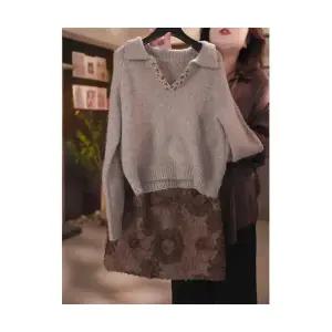 여성 고급세련핏 정장세트 추동 슬림핏 캐주얼 니트 스커트 세트 인기4