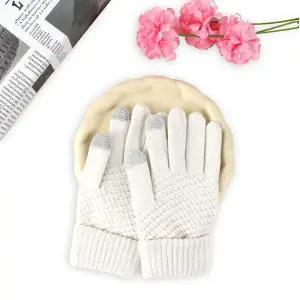 [하프클럽/]스마트폰 터치 겨울 손가락 니트장갑 화이트 터치장갑