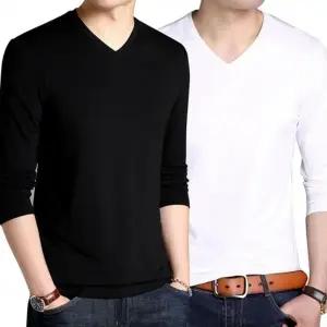 남성 여성 브이넥 긴팔 티셔츠 무지 레이어드 이너 기본 흰티 면티 가을