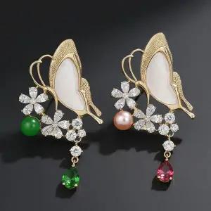 [하프클럽/]호접 백자개 담수진주 나비 브로치 AAA지르코니아