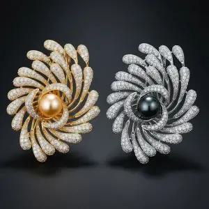 [하프클럽/]불꽃 핑크진주 지르코니아 흑진주 화려한 쿠빅 브로치