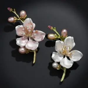 [하프클럽/]벚꽃 모티브 미니 진주 옷핀 새봄 브로치 지르코니아