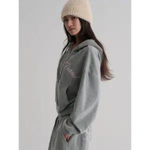 [에잇세컨즈] 벨벳 후드 자수 집업  그레이 (356141SM33)