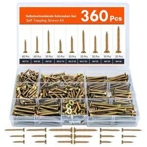 360PCS 셀프 태핑 나사 세트 - DIY 목공 및 수리 프로젝트용 M3M3.5M4 카운터싱크 헤드