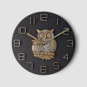 부엉이 블랙 무타공 거실 인테리어 무소음 벽시계 (KYR-W98596D)