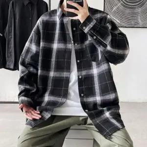 2컬러 남자 베이직 겨울 기모 안감 그라데이션 체크 남방