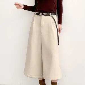 [옷자락]여자 코듀로이 가죽벨트 겨울 기모 와이드 통 바지