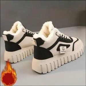 2컬러 겨울 하이탑 통굽 기모운동화 여자 퍼안감 스니커즈