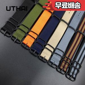 UTHAI P31 나일론 스트랩 18mm 시계 밴드 캔버스 5링 블랙 버클 스틸 thic