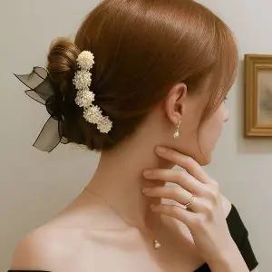 [콩심팥심]비즈리본 대형 헤어집게핀 머리핀 올림머리