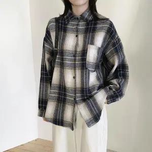 [옷자락]여성 오버사이즈 체크 셔츠 가을 캐주얼 블라우스