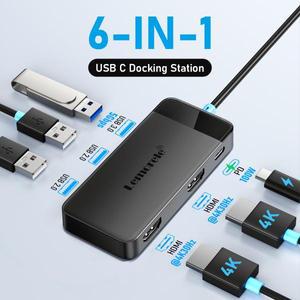 Lemorele TC122 USB C 허브 듀얼 HDMI 4K 도킹 스테이션 Macbook iPad M2 M1 스팀 데크 노트북 용 3.0 PD 1