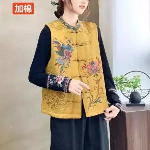 빈티지 겨울 여자 차이나 조끼 다운 자수에 버클 패딩조끼 나시 원픽4