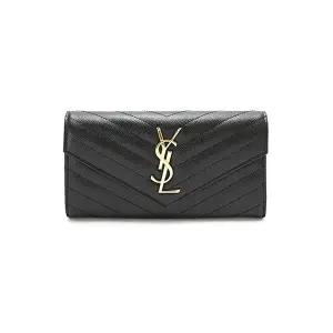 [입생로랑]26SS 금장 마틀라세 장지갑 블랙 372264 BOW01 1000