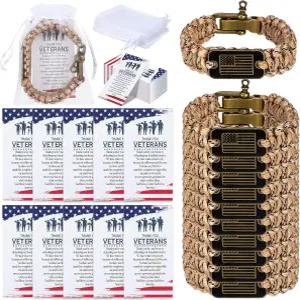 톤디아모 10 /20 남성 군용 전술 생존 팔찌와 청동 미국 국기 현충일 카드 벌크 오르간자 가방을 위한