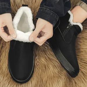 남성 퍼안감 방한화 지퍼 논슬립 겨울 보온 방수 워킹슈즈한파대비신발 캐주얼화 방수화 따뜻한 퍼신발 작