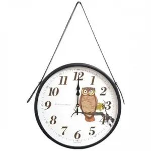 메탈 부엉이 교육용 무소음 가죽 벽시계 블랙_GB4568 (WFKEPXG)