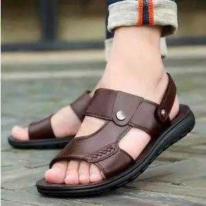 남성 소가죽 여름 슬리퍼 외출용 샌들