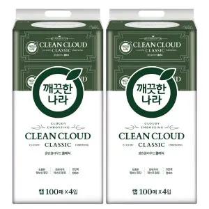 깨끗한나라 클린클라우드 클래식 엠보싱 물티슈 100매 4입 x2개
