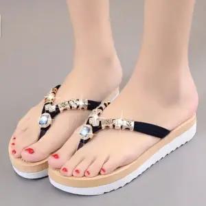 여성 2컬러 보석 쪼리 슬리퍼 큐빅 쿠션 조리 플립플랍