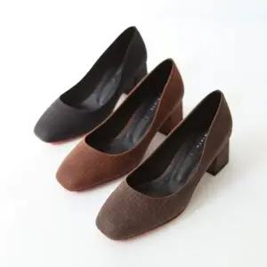 여성구두 5cm 격자 패턴 미들힐 보테가 통굽 펌프스