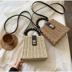 당일 블랙구슬 라탄백 왕골 크로스백 여름 휴가 바캉스 가방