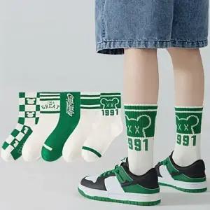 준캡 어린이 아동양말 엑스곰1991 중목 유아동양말 5족세트 3세12세 3가지사이즈 4계절 면양말