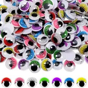 TOAOB 210pcs 15mm 플라스틱 꿈틀거리는 속눈썹 구글리 즈 셀프 접착 모듬 컬러 공예 스티커 DIY 아트