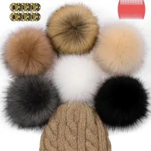 모자용 6인치 인조 모피 폼폼 6PCS 대형 스냅 탈착식 뜨개질 모자 액세서리용 (클래식 스타일)