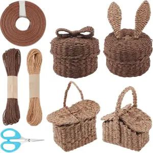 프리블로스 8세트 미니어처 라탄 바구니 키트 DIY 만들기 작은 생일 파티 선물 또는 베이비 샤워 미니