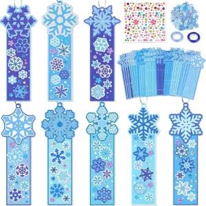 들을 위한 40개 겨울 눈송이 공예 키트 - 스티커 아트가 포함된 DIY 펠트 북마크 교실 활동 홀리데이