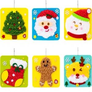 HANYMWANZW 용 크리스마스 재봉 공예 키트 스티커가 부착된 6팩 펠트 자수 스티칭 DIY 예술 및 겨울 휴가