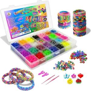 루나 베어 룸 밴드 키트 용 팔찌 만들기 5 000개 이상의 고무 부적 구슬 도구 및 정리함 케이스 밝은 색상