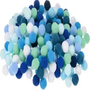 공예용 M미터시티 200팩 폼폼 0.59인치(15mm) 폴리에스터 블루 시리즈 부드럽고 푹신한 공예품