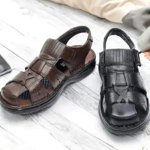 발바닥 지압쿠션 소가죽원단 캐주얼 디자인 남자 샌들 WEE8BF7