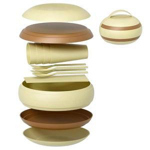 캠핑 접시 피크닉 세트, 젓가락과 숟가락이 포함된 컵과 그릇 BPA 프리, 17PCS 휴대용 플라스틱 재사용 가능한 식기 세트 4인용, 소형, 전자레인지/식기 안전 없음