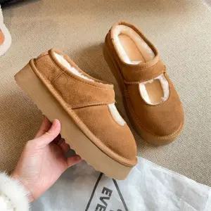 여성용 키높이 메리제인 퍼안감 겨울 통굽 슬리퍼