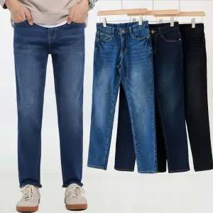 남자 겨울 빅사이즈 기모 스판 일자 청바지 슬림핏 블랙진 GN0129